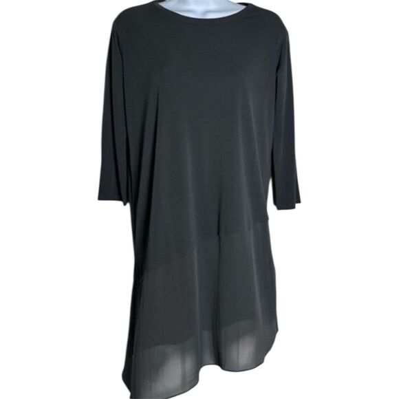 Eileen Fisher Plus Size 2X Silk Asymmetrical Hem Boat Neck Tunic Top Gray **Read - Picture 1 of 12
